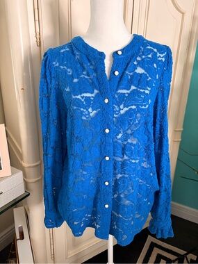Women’s stretch Lace Button-Front Top in Bright Blue